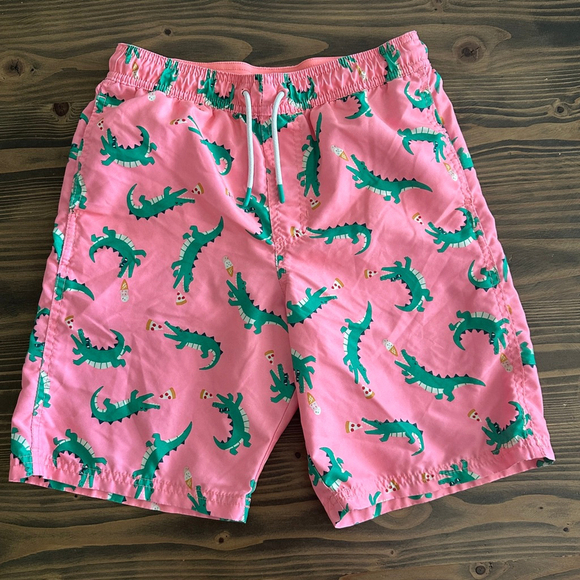 Boys Cat & Jack Pink Green Alligator Swim Trunks XL (16) Pizza Ice Cream Print - Picture 1 of 5